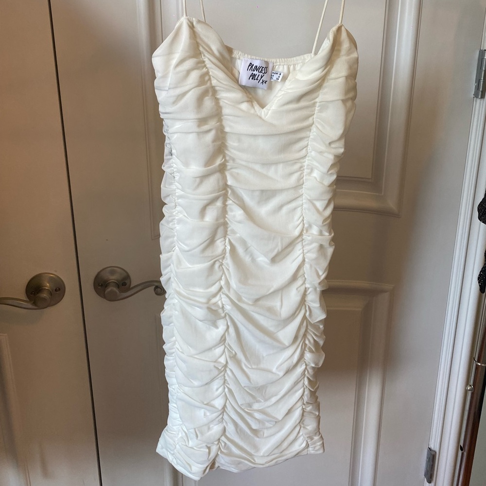 Princess Polly Ruched White Mini Dress- Size 4